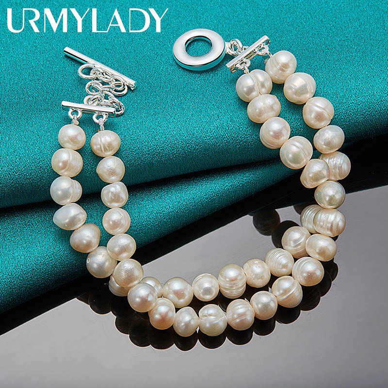 Đồ trang sức nữ URMYLADY: Dây chuyền và vòng tay bạc 925 ngọc trai, 20cm, thời trang quyến rũ cho đám cưới