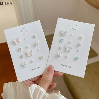 Misa Ngọt Ngào Opal Trái Tim Bông Tai Bộ Dành Cho Nữ Cô Gái Hình Học Tinh Tế Tình Yêu Ngọc Trai Bông Tai Trang Sức Quà Tặng