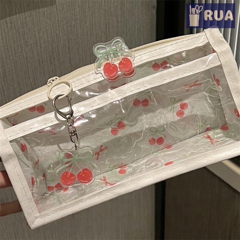 RUA Sweet Cherry Hộp Đựng Bút Chì Trong Suốt Dung Tích Lớn Sinh Viên Văn Phòng Phẩm Dây Kéo Túi Bút Đồ Dùng Học Tập Trang Điểm Túi Bảo Quản Mới