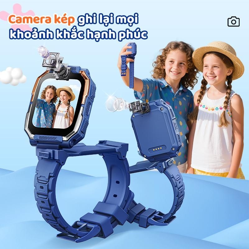 Kiumo【Đồng hồ GPS】Đồng Hồ Thông Minh Trẻ Em 4G LTE GPS LBS Chống Nước Màn Hình Cảm Ứng IPS HD Camera Kép