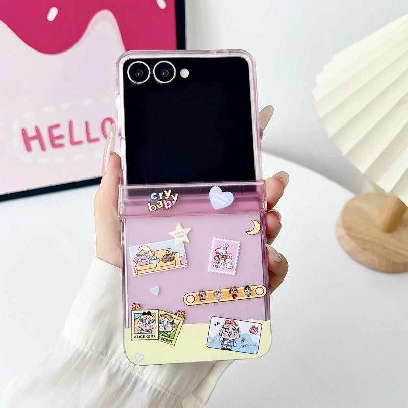 Ốp điện thoại cứng bảo vệ cho Samsung Galaxy Z Flip7 5G/Z Flip5/Z Flip6/Z Flip4, N3 Flip, Mix Flip 2, kèm dây đeo, thiết kế hoạt hình dễ thương