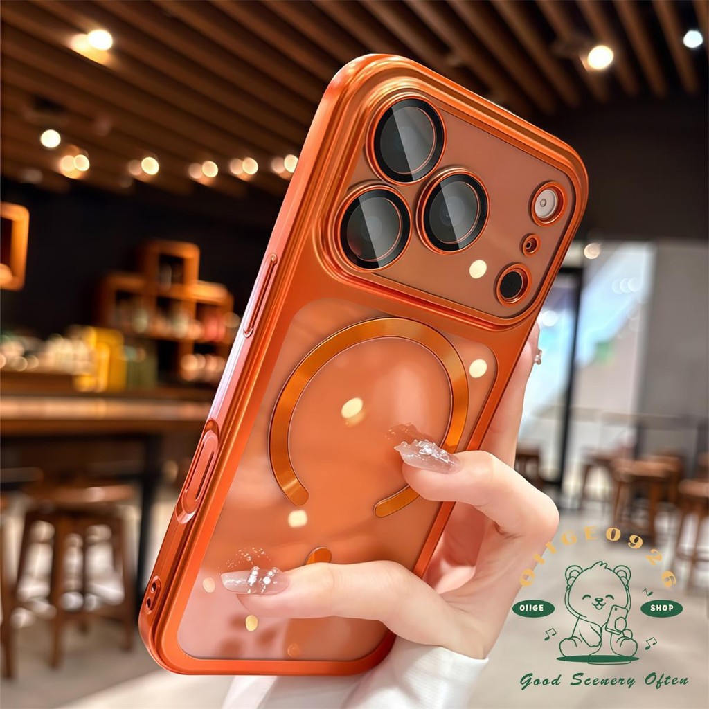 【 Ốp lưng iPhone17 】 Vỏ điện thoại từ tính mạ mờ màu cam iphone17 Pro Max 16 15 cho vỏ iPhone Vỏ mềm silicon TPU chống sốc