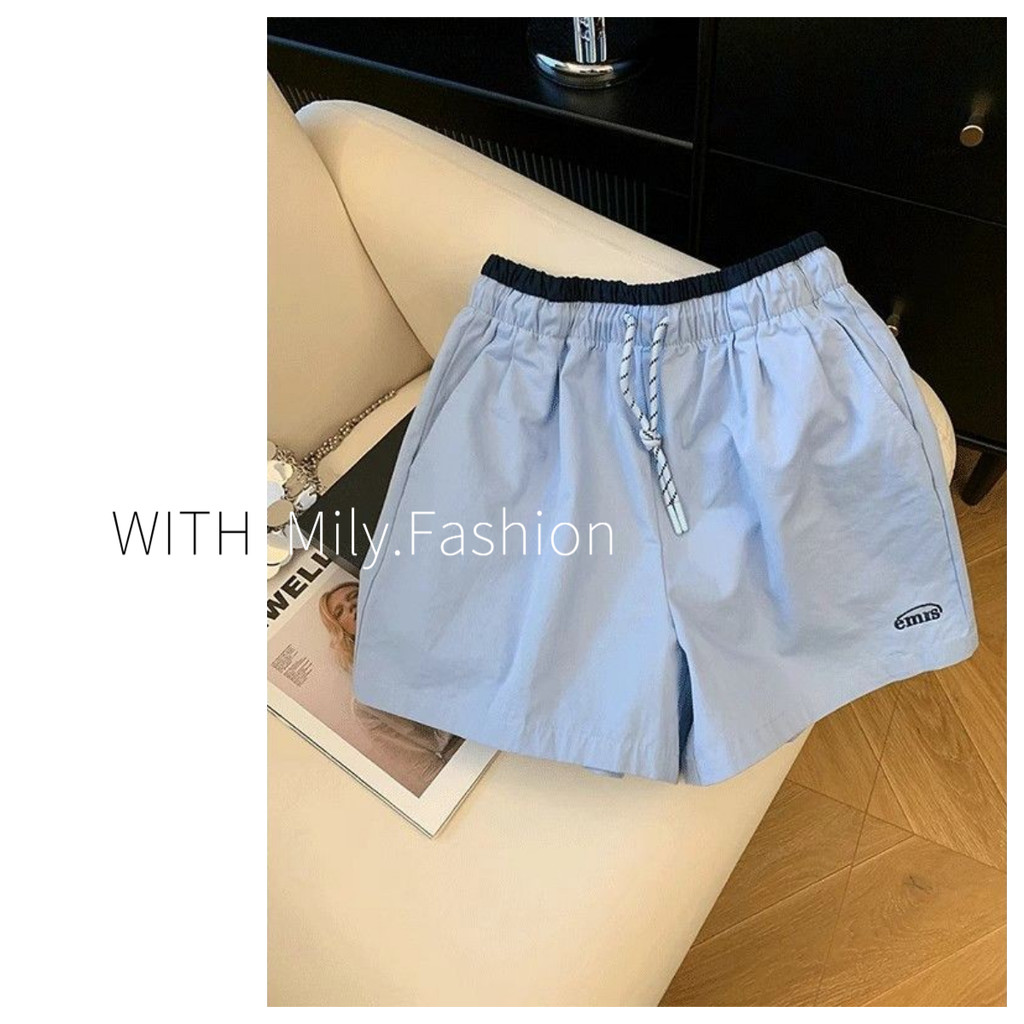 Milyfashion Quần Short Thể Thao Dáng Rộng Dây Rút Nhỏ, Phong Cách Mới, Plus Size