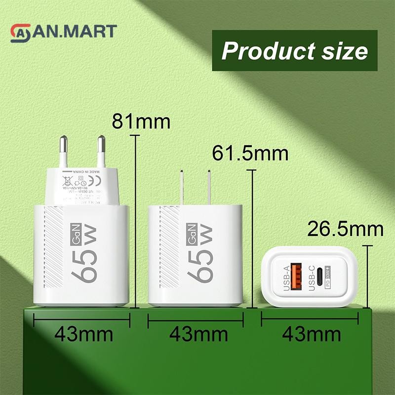 Bigdealssuper 65W USB Type-C GaN Sạc Điện Thoại Dành Cho Huawei PD Du Lịch Power Adapter QC3.0 Cho Máy Tính Bảng Siêu