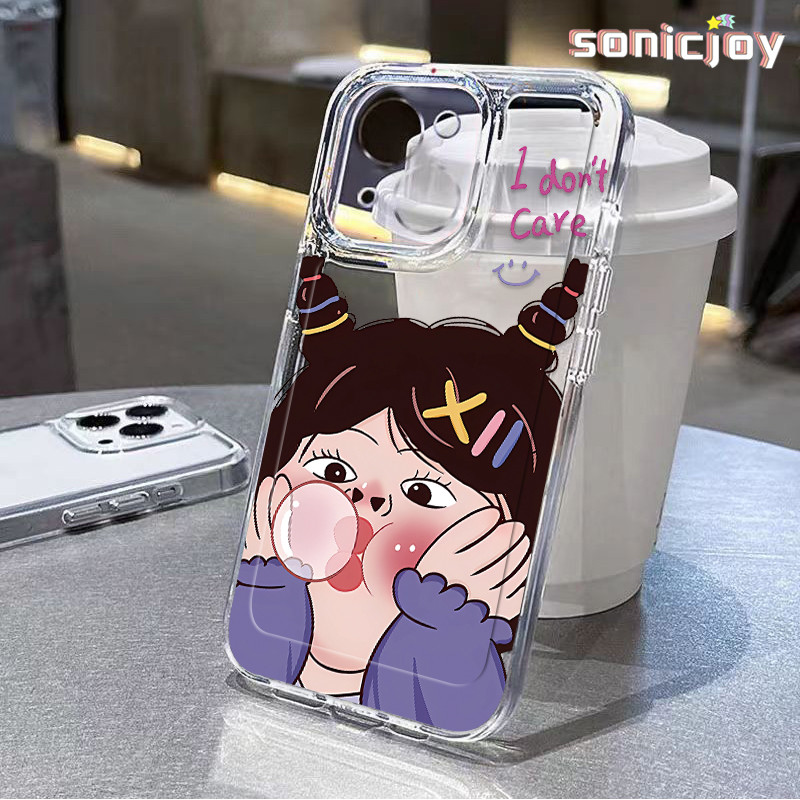 Ốp Điện Thoại Bé Gái Thổi Bong Bóng Thích Hợp Cho IPhone 11 12 13 14 15 16 Pro Max X XR XS Max 7Plus 8Plus Ốp Silicon Trong Suốt Thời Trang-SY