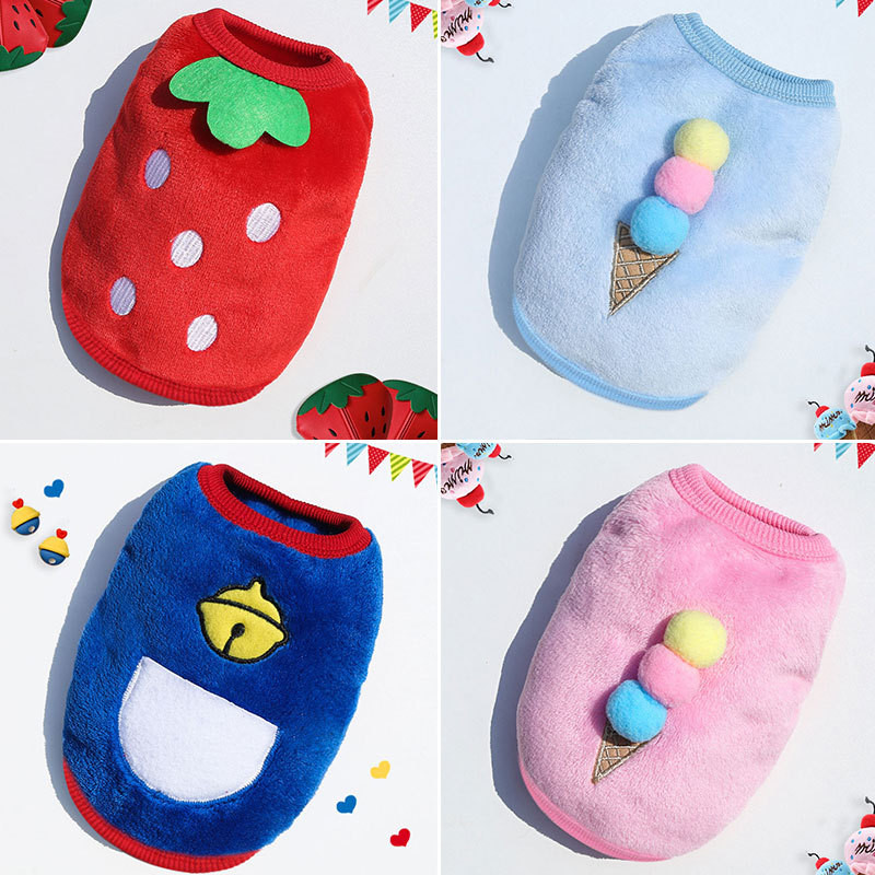 【Ready Stock】 Cartoon Puppy Flannel Warm Cat Cup Puppy Small Milk Blocks Dog Cat Teddy Clothes Dog Vest Pet Supplies 8z23
