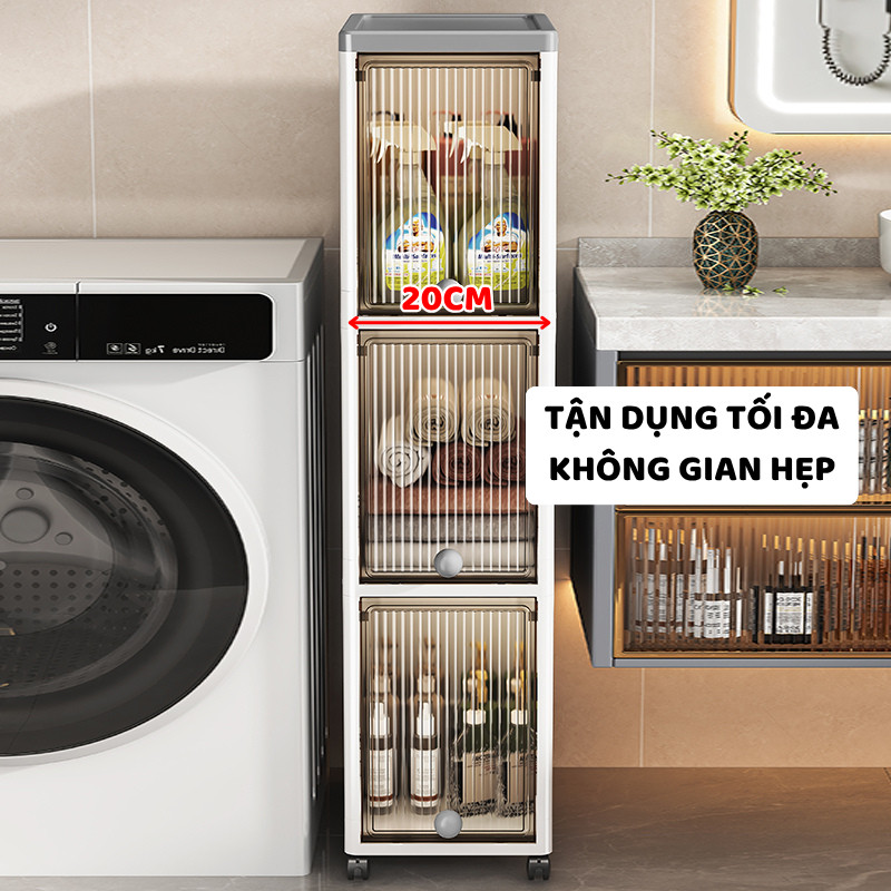 Tủ Nhựa Gấp Gọn Phòng Tắm ENODA HOME, Tủ Cửa Lật Trong Suốt Đựng Đồ Đa Năng Có Bánh Xe Di Chuyển Tiện Lợi TUN003