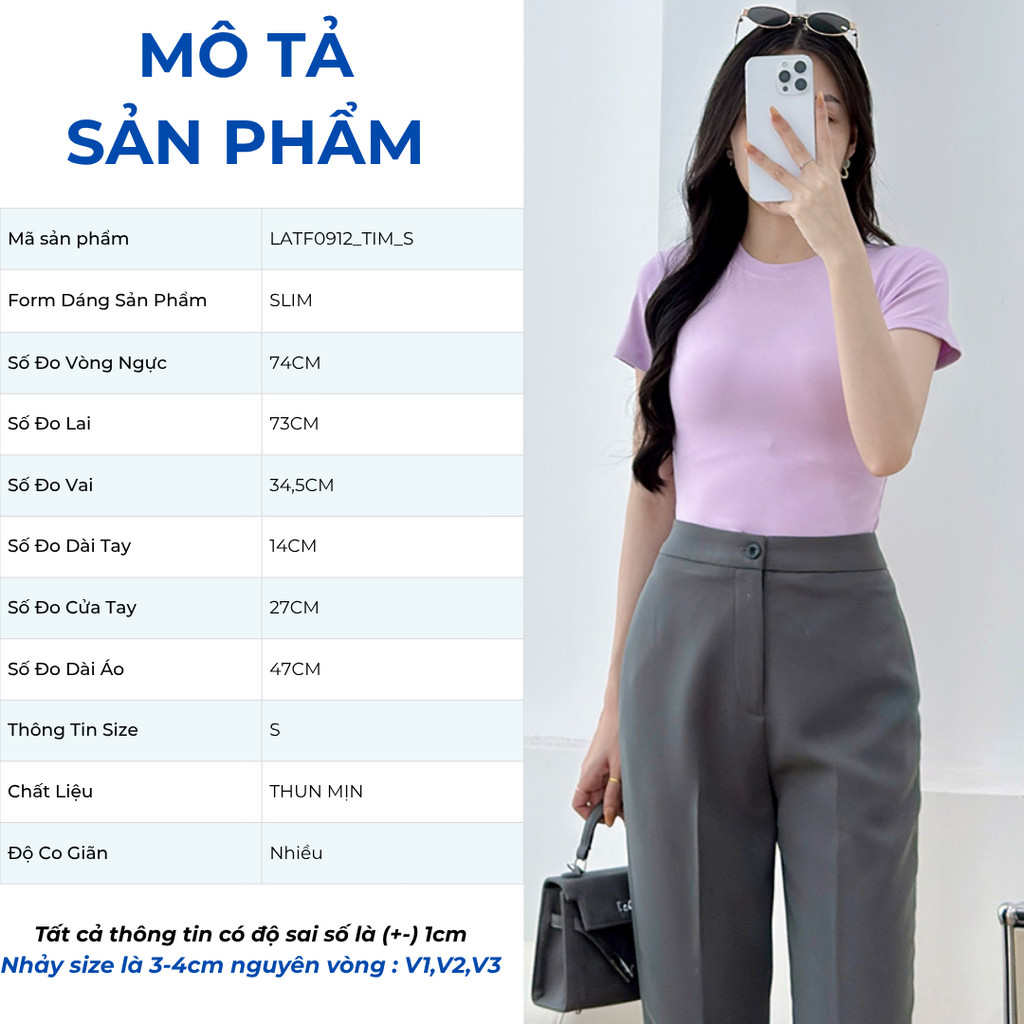 Áo Thun Nữ Trơn Cổ Tròn GUMAC Form Ôm Slim Chất Cotton Mịn Co Giãn Thoáng Mát LATF0912