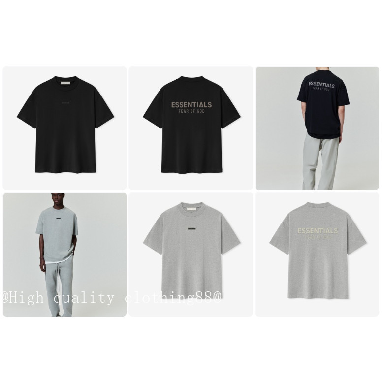 Chất Lượng Cao FEAR OF GOD ESSENTIALS Handmade Nhãn Nhỏ Khung Lưng Chải Chữ logo Áo Thun Tay Ngắn