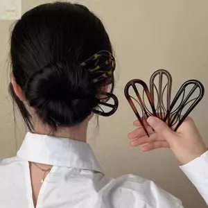 Que tóc hình chữ U AWNGD, Kẹp tóc nhiều ngạnh in họa tiết da báo, Nĩa tóc Acetate hình học dành cho nữ