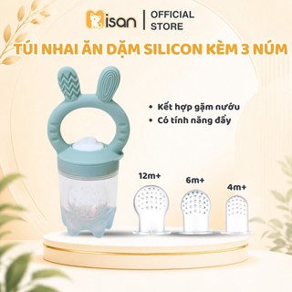 Túi nhai ăn dặm silicon cho bé MISAN kèm 3 núm nhai, gặm nướu hoa quả có núm đẩy đồ ăn