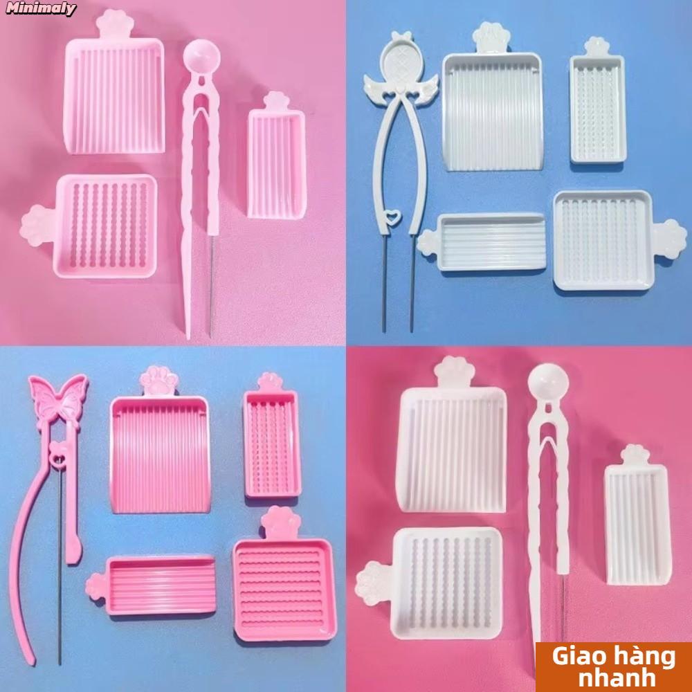 [COD] MINIMALY Nhíp kim đơn 2.6mm, bộ 3/4/5 cái kèm khay chọn hạt, bộ dụng cụ đính cườm cầm tay hiệu quả DIY