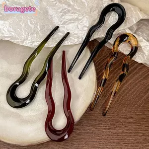 Kẹp Tóc BORAGETE, Nĩa Tóc Thiết Kế Hình Học Rùa, Mũ Thanh Lịch Hình Chữ U Acetate Tóc Nữ Bé Gái