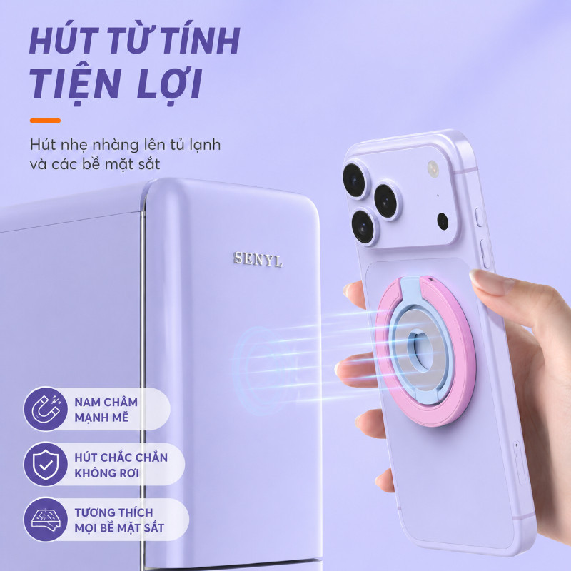 Giá Đỡ Nhẫn Điện Thoại Từ Tính Kép,Khối Màu Dopamine,Chân Đế Gập Chắc Chắn,Dùng cho iPhone và Android