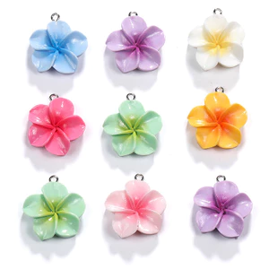 9 Màu 28 * 24mm Nhựa Thời Trang DIY Phụ Kiện Trang Sức Frangipani Hoa Năm Cánh Charm 6.18 028U