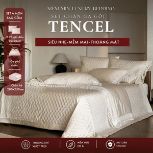 Set 4 món chăn hè ga chần phối viền ren cao cấp sang trọng Memminbedding Luxury gam màu nhẹ nhàng, tối giản