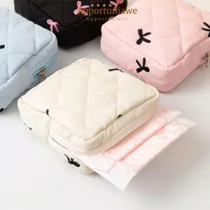Túi đựng khăn ăn vệ sinh IAPPORTUNIA, Túi trang điểm nhỏ nơ Cotton, Túi ly hợp Mini dành cho nữ Coquette Quilted