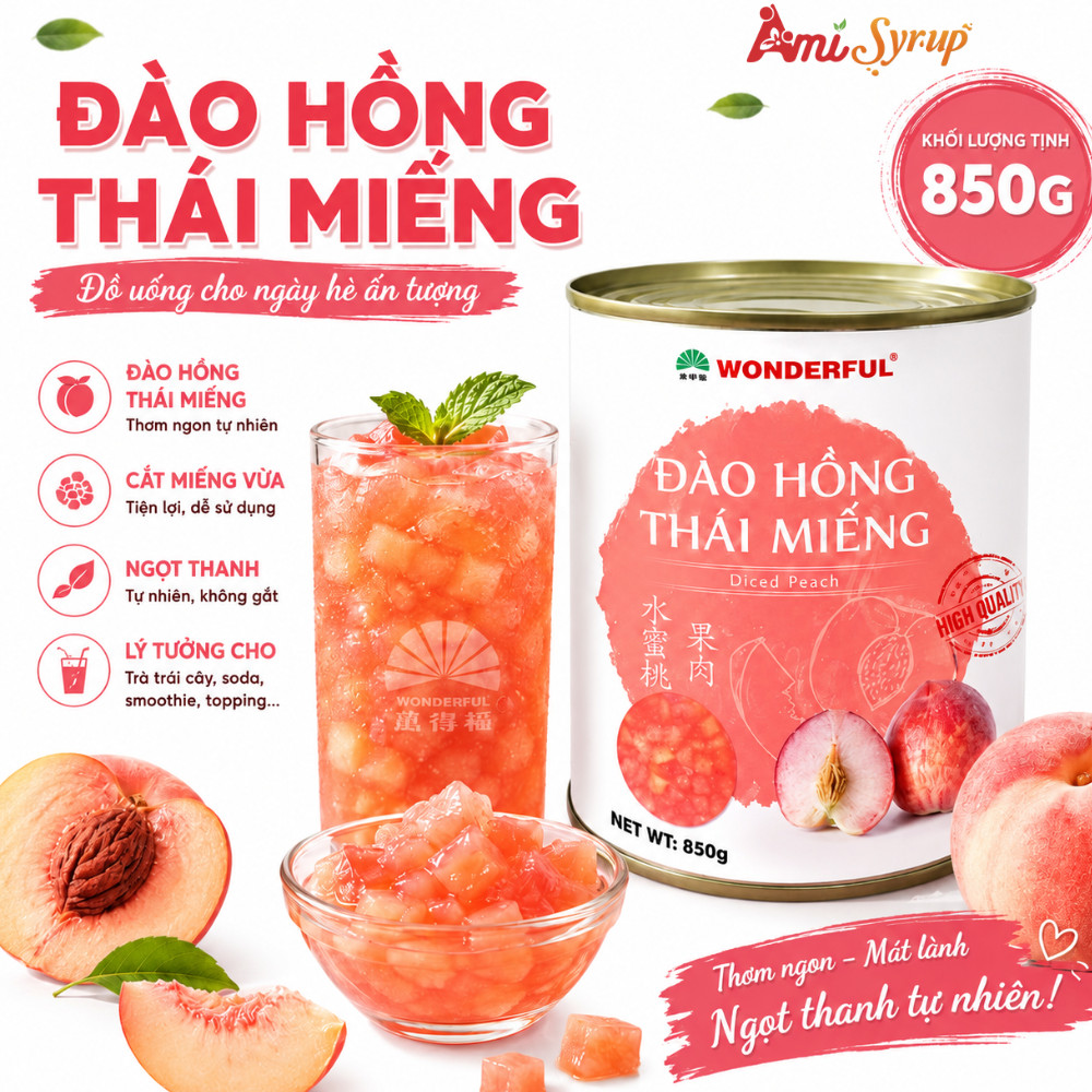 Đào Hồng Thái Miếng Hiệu Wonderful Đóng Hộp 850g - Vị Ngọt Tự Nhiên