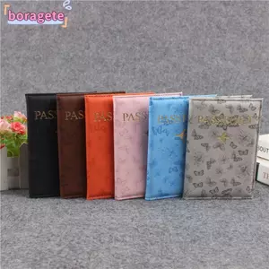 Hộp đựng hộ chiếu BORAGETE, Vỏ hộ chiếu bằng da PU in hình con bướm, Hộp đựng thẻ ví chống nước đa chức năng Du lịch