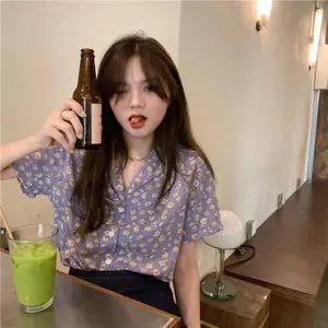 Phiên bản Hàn Quốc Áo sơ mi hoa ngắn tay cổ điển dành cho nữ mùa hè Slim-Fit Ve áo nhỏ khí chất sang trọng Áo ngắn