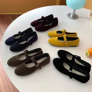 TT Mary Jane Giày Nữ Khóa Phẳng Dây Đeo Giày Ba Lê Đế Bằng Tất Cả Trận Đấu Giày Đơn Da Lộn Muỗng Giày