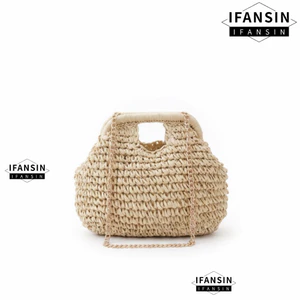 Túi xách vỏ bãi biển IFASIN, Túi đeo vai dệt ống hút đa năng, Túi cói đơn giản thời trang đi biển du lịch