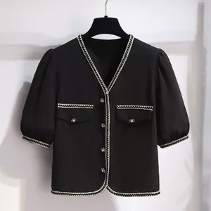 Áo Sơ Mi Nữ Cao Cấp 2024 Cổ Chữ v Sang Trọng Đẹp Nhỏ Áo Sơ Mi Tay Ngắn 6.23