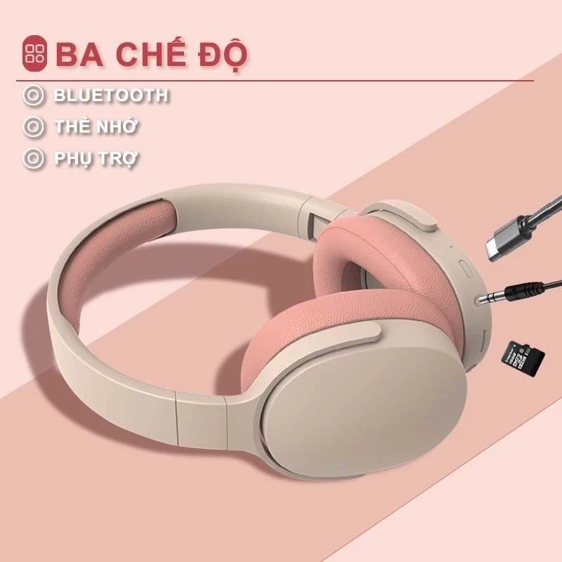 Tai Nghe Bluetooth Chụp Tai Không Dây HiFi Bass Sâu Chống Ồn Pin Lâu Gập Gọn Thẻ Nhớ