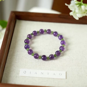 Vòng tay thạch anh tím oải hương mới Retro có thể xếp chồng lên nhau Niche Trang trí tay nữ thanh lịch