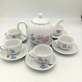 Bộ Ấm Chén Bát Tràng Hoa Hồng Tím Dung Tích 400 ML Có Hộp Pha Trà Ngày Tết