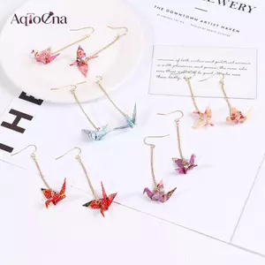 AqToCna Kranich Bông Tai Origami Miniblings Chim Cần Cẩu Faltkunst Senbazuru Giấy AqToCna