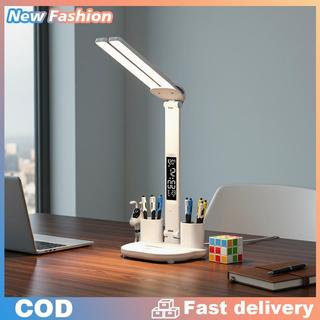 Đèn bàn LED Hai đầu USB có thể điều chỉnh độ sáng đèn bàn với đồng hồ lịch có thể gập lại bảo vệ mắt đọc đèn ngủ