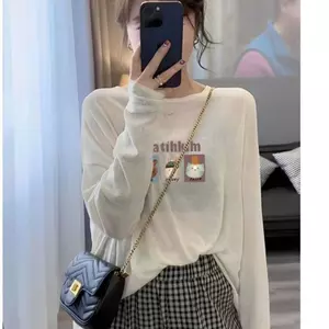 Áo sơ mi điều hòa không khí trong suốt nhẹ cổ tròn dài tay chống nắng thông thường hàng đầu phù hợp