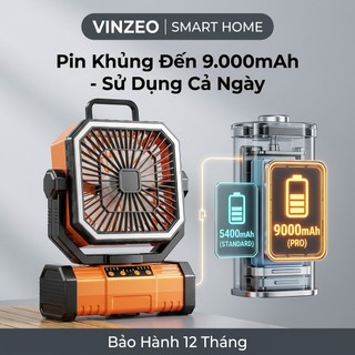 [Bảo Hành 1 Đổi 1 - 7 Ngày] Quạt Cắm Trại Ngoài Trời VINZEO - Tích Hợp Đèn LED, Điều Khiển Từ Xa, Pin Khủng Siêu Bền