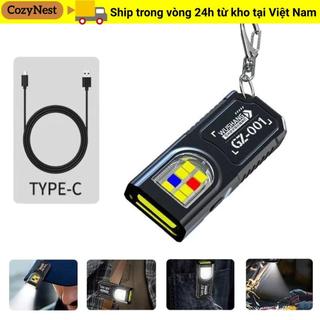 Đèn pin móc khóa COZYNEST, đèn đa năng chống nước kèm COB, mini USB sạc lại, ánh sáng đỏ/xanh cao cấp, dùng hàng ngày