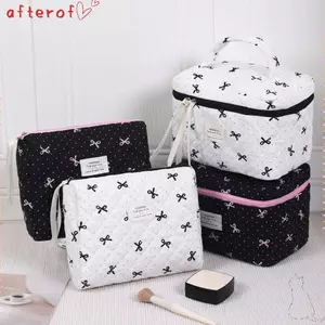 Túi đựng mỹ phẩm AFTEROF, Túi đựng chăn nơ màu hồng có dây kéo, Túi đựng đồ trang điểm in nơ dung tích lớn