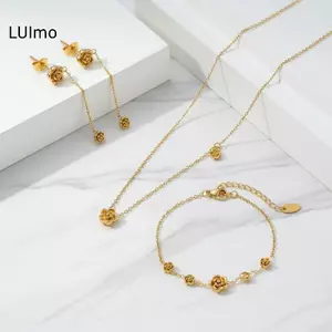 LUImo Vòng tay hoa hồng vàng thanh lịch và bộ Nelace dành cho nữ Bổ sung hoàn hảo Bộ sưu tập trang sức SBS