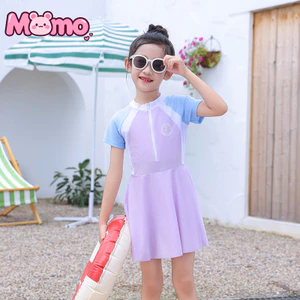Đồ bơi thể thao thoáng khí thân thiện với da dành cho trẻ em, đồ bơi kiểu váy một mảnh màu dành cho bé gái