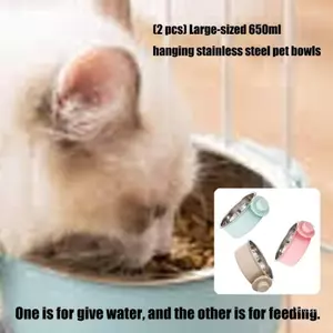 Top Cặp Lớn 650ml Bát Thú Cưng Treo Chống Rỉ Sét Không Đầu Gắn Cấu Trúc Đĩa Đôi Nhà Cung Cấp Với Rỉ Sét