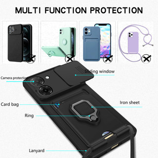 Dành Cho Redmi A5 Ốp Lưng 4 Trong 1 Trượt Camera Bao Đựng Thẻ Đứng Vuông Freebie Dây Chống Sốc Chống Rơi Mỏng Mềm TPU Cover