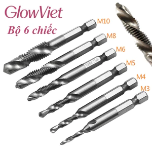 Bộ 6 Mũi Khoan Taro HSS Phủ Titan - Tạo Ren Chính Xác M3-M10, Chuôi Lục Giác