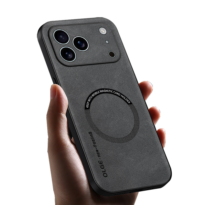 KHÔNG CÓ Vân Tay Sang Trọng Da Sắt Nhẫn Cho iPhone 17 Pro Max iPhone17 Air Car Giá Đỡ Bảo Vệ Từ Tính Vỏ Sạc Không Dây