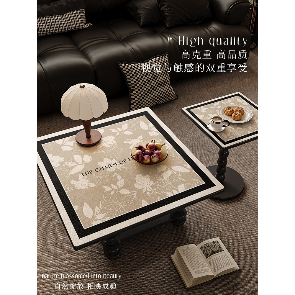 Bàn Vuông Thảm Chống Dầu Chống Thấm Nước Rửa Cao Cấp Cảm Giác Vuông Khăn Trải Bàn Da PU Bàn Cà Phê Thảm Bảo Vệ Bàn Thảm
