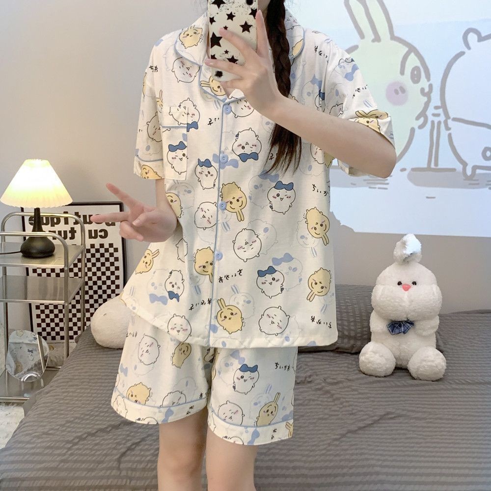 Nhật Bản Dễ Thương Jiikawa Bộ Đồ Ngủ Nữ Tay Ngắn Hoạt Hình Usaki Xiaobake Mặc Bên Ngoài Homewear Phù Hợp Với