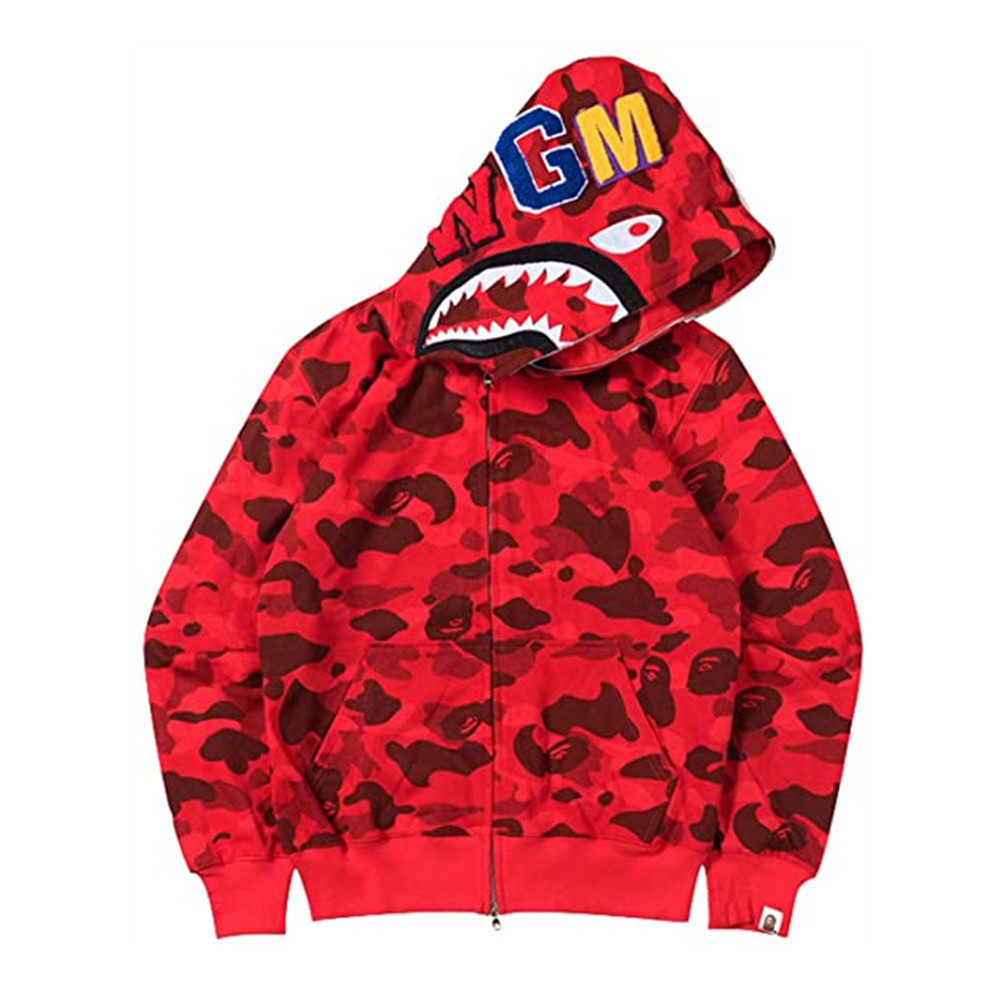 Bape Nam Nữ Zip Up Áo Khoác Cá Mập In Hình Áo Khoác Thời Trang Dạo Phố