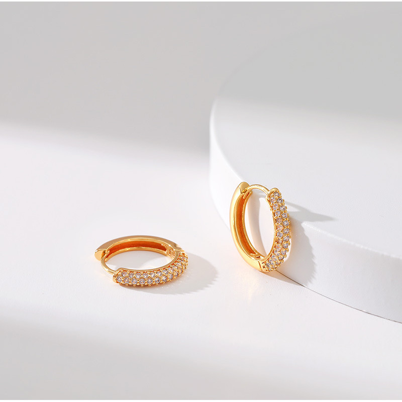 Vòng bông tai cổ điển hình tròn đính đá zirconia nhiều màu, dành cho nữ