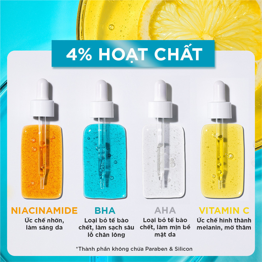Bộ đôi dưỡng chất cho da dầu mụn Garnier Bright Complete Anti-Acne Serum 4% [Niacinamide, BHA, AHA, Vitamin C] 30mlX2