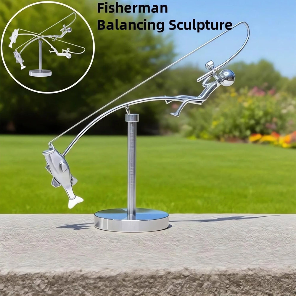 Fisherman Fishing Balance Sculpture Ornament