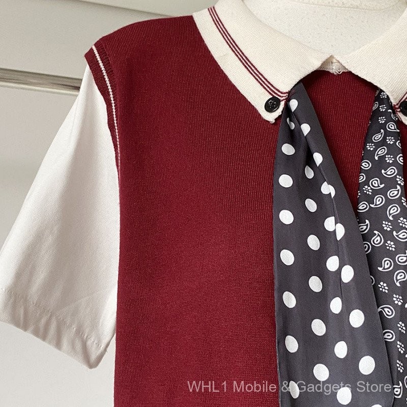 Mùa thu 2025, váy hai mảnh preppy style phong cách Hàn Quốc, tay ngắn dáng vest giả