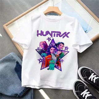 Hợp Thời Trang Kpop Demon Hunters Trẻ Em Áo Thun Phim Lấy Cảm Hứng Từ Hoạt Hình Đồ Họa Mùa Hè Tay Ngắn Cổ Tròn Bé Trai Bé Gái